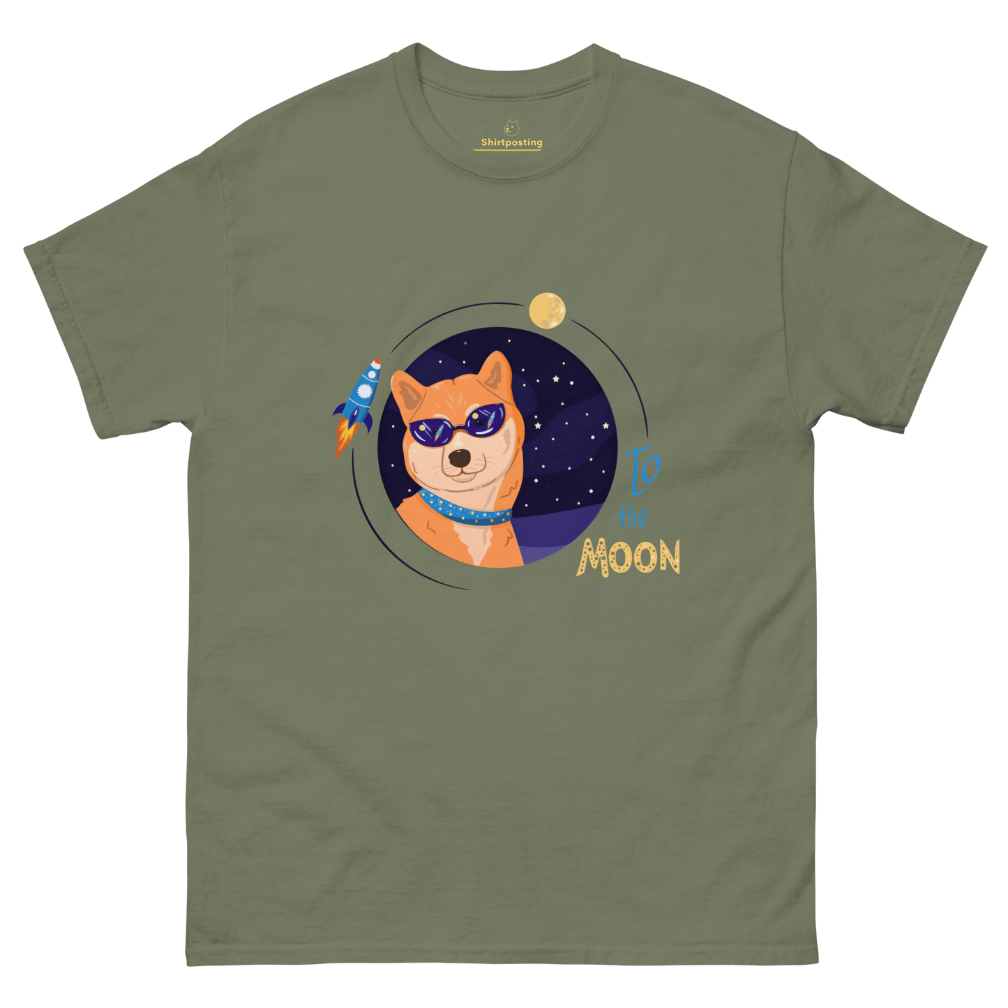 To The Moon Classic T-Shirt Meme - Military Green | Shirtposting