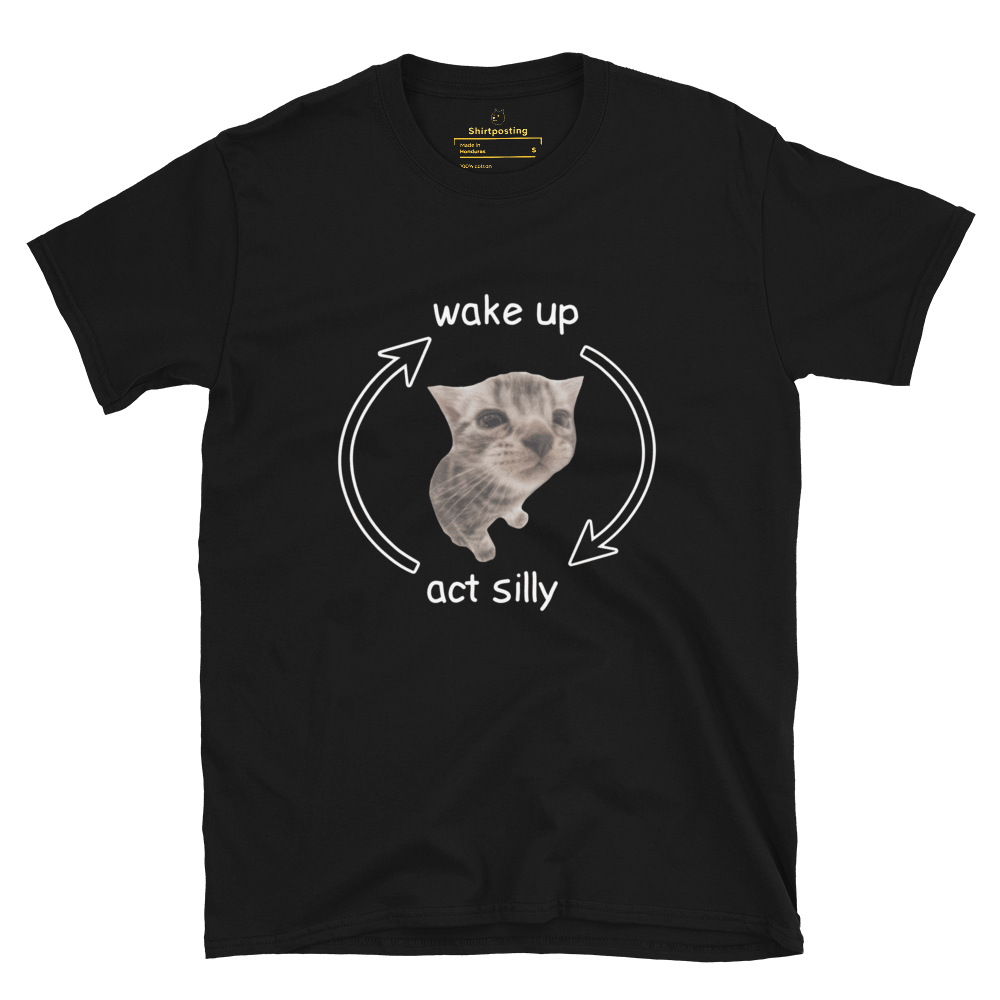 Wake Up - Act Silly Classic T-Shirt Meme - Black | Shirtposting