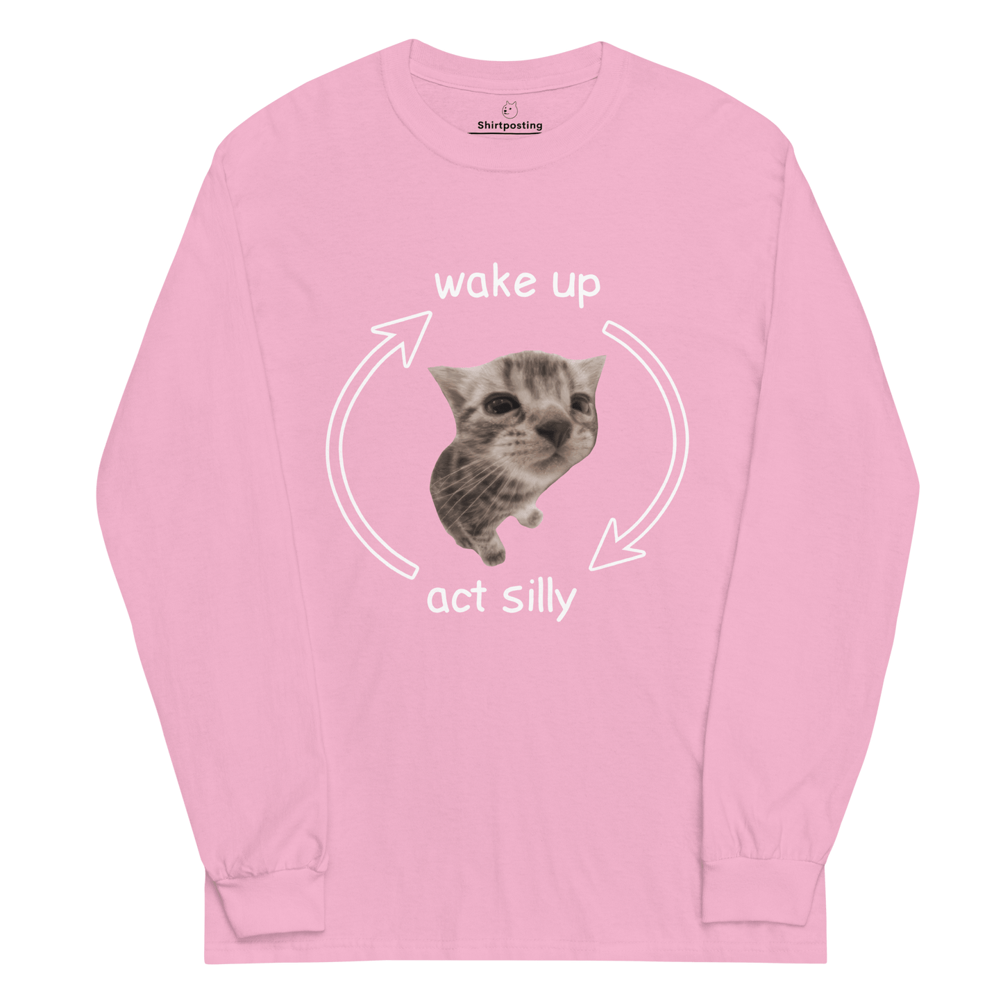 Wake Up - Act Silly Long Sleeve T-Shirt Meme - Light Pink | Shirtposting