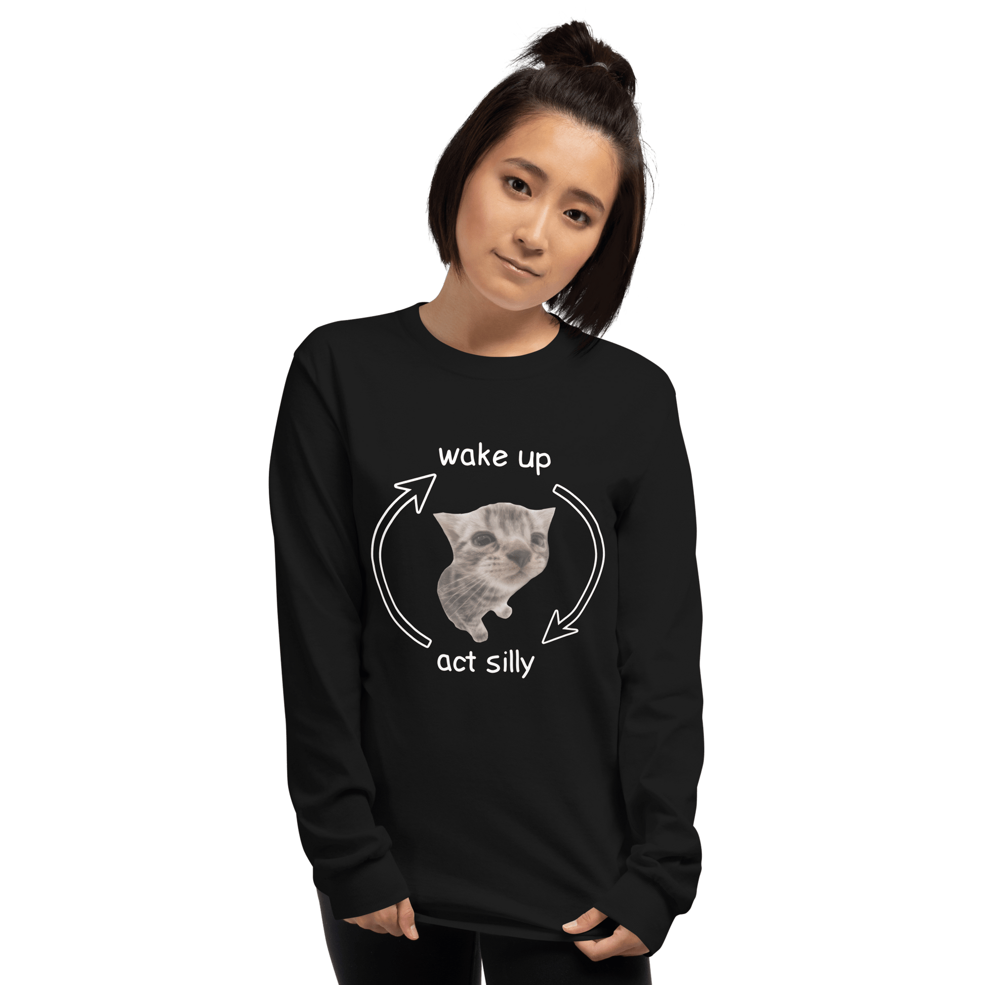 Wake Up - Act Silly Long Sleeve T-Shirt Meme - Sport Grey | Shirtposting