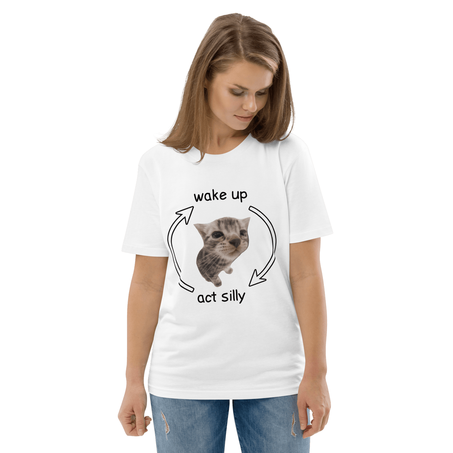 Wake Up - Act Silly Premium Organic T-Shirt Meme - Cotton Pink | Shirtposting