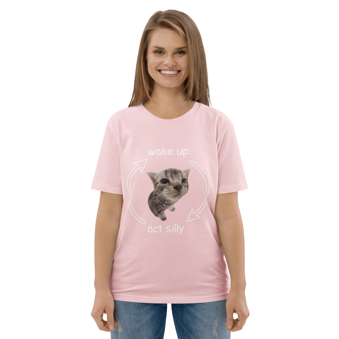 Wake Up - Act Silly Premium Organic T-Shirt Meme - Cotton Pink | Shirtposting