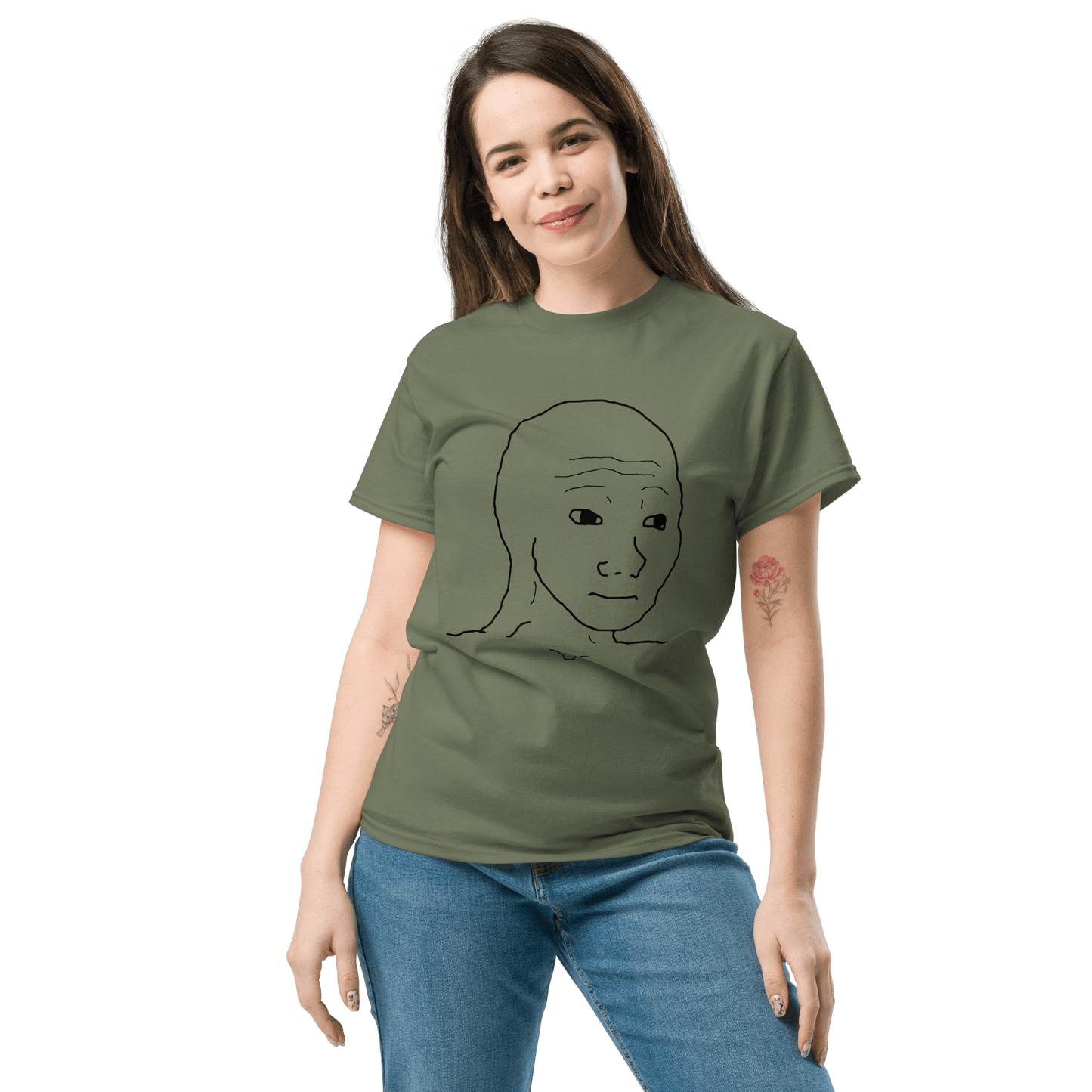 Wojak Classic T-Shirt Meme - Military Green | Shirtposting