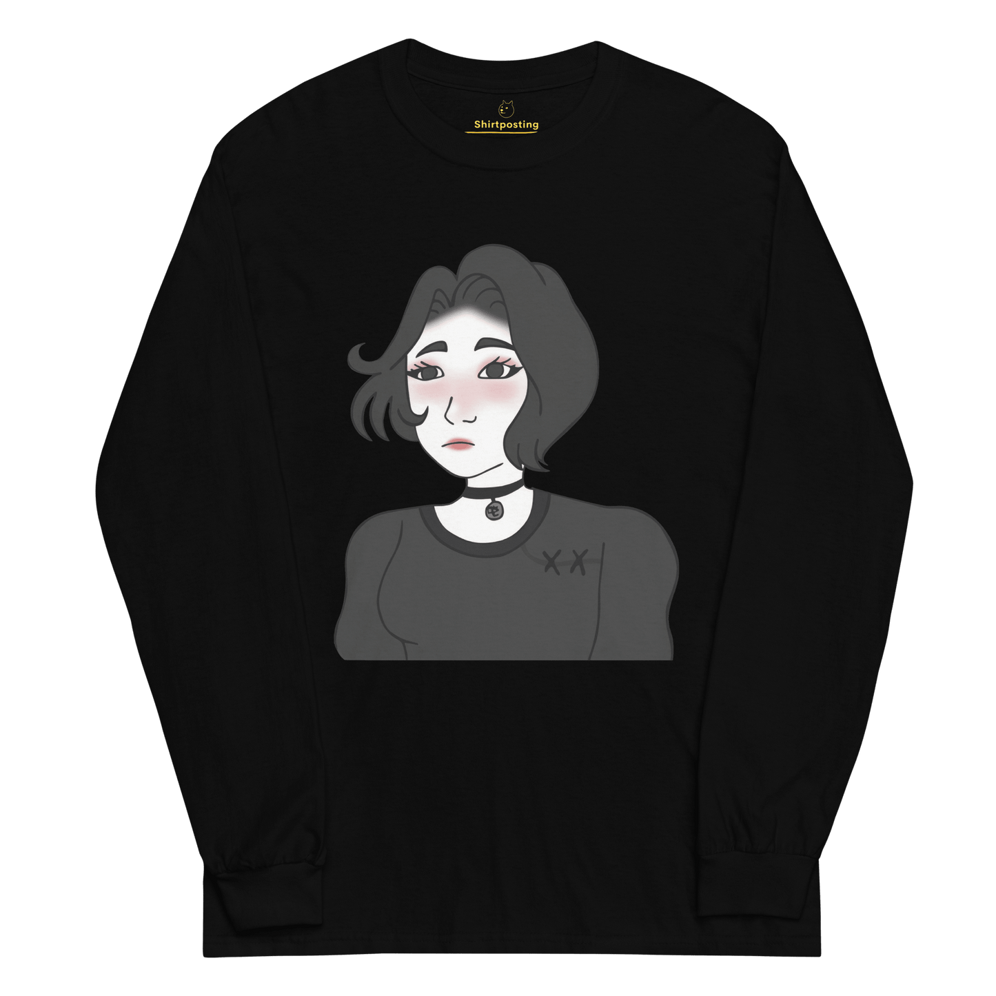 Wojak Girl Long Sleeve T-Shirt Meme - Black | Shirtposting