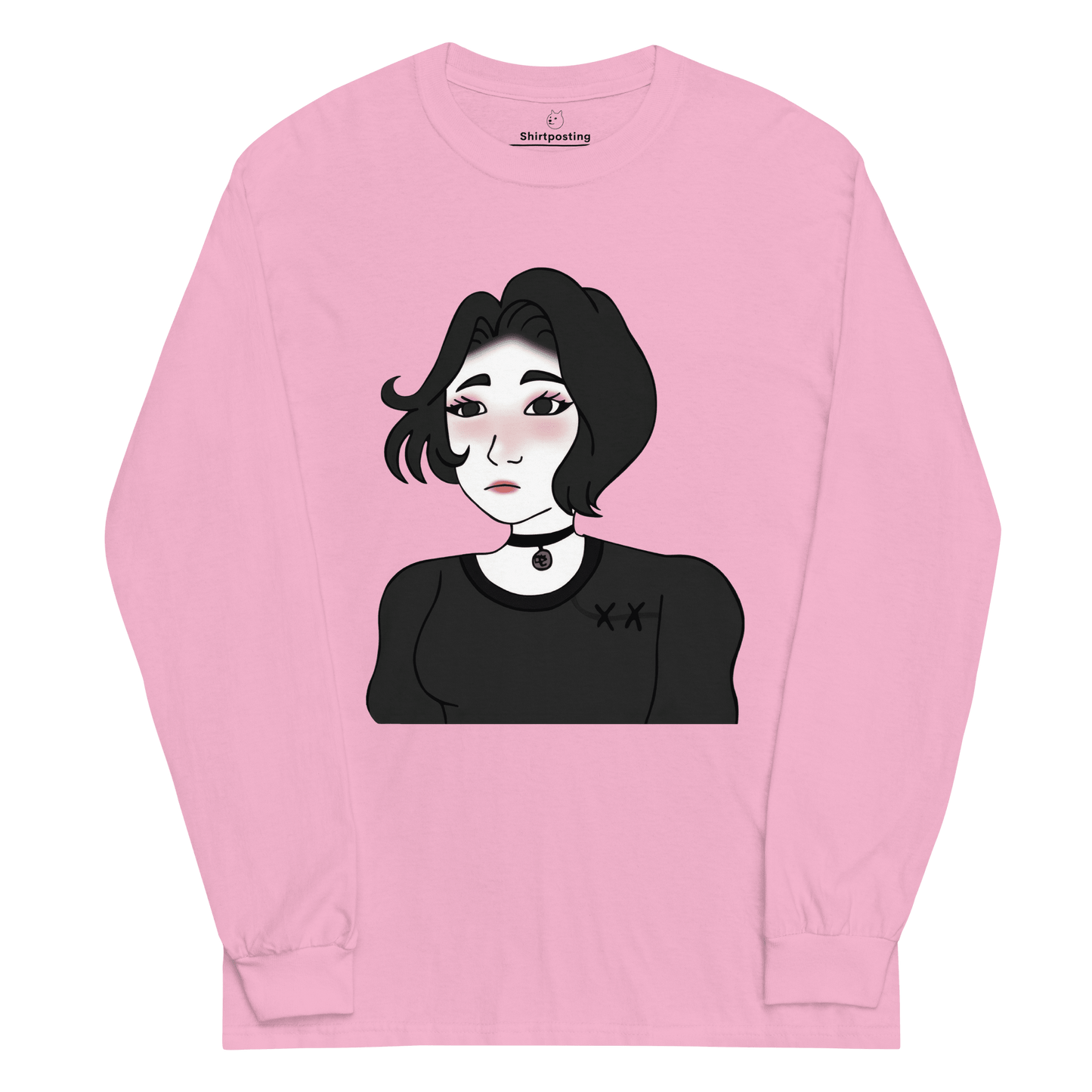 Wojak Girl Long Sleeve T-Shirt Meme - Light Pink | Shirtposting