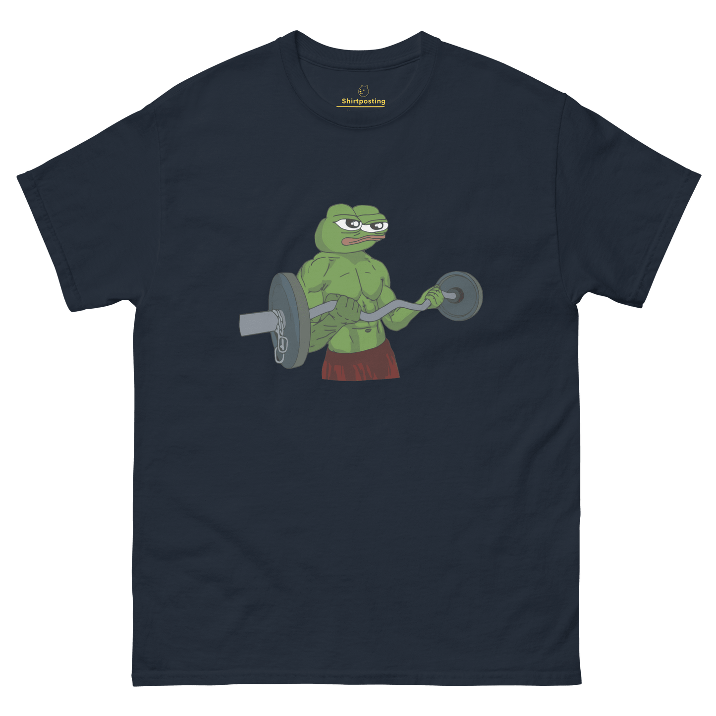 Working Out Pepe Classic T-Shirt Meme - Navy | Shirtposting