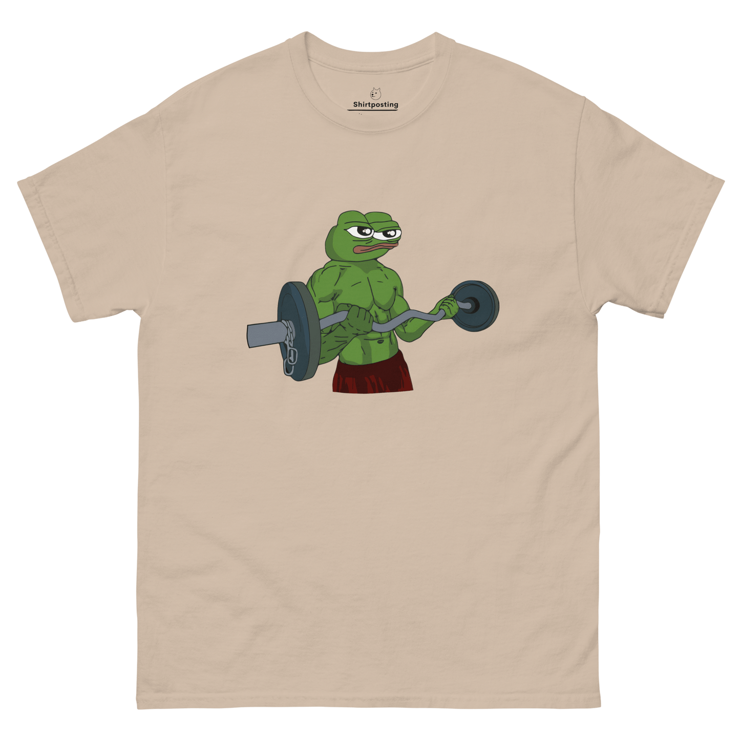 Working Out Pepe Classic T-Shirt Meme - Sand | Shirtposting