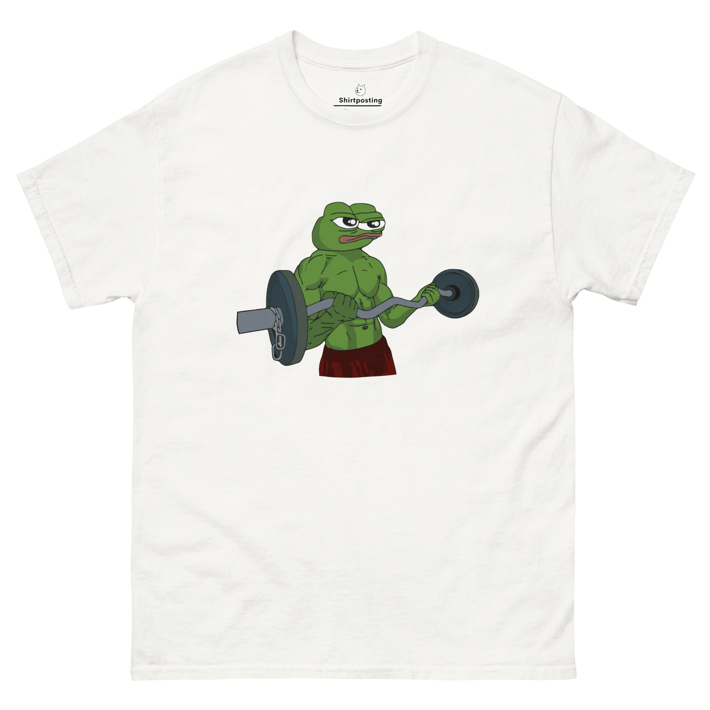 Working Out Pepe Classic T-Shirt Meme - White | Shirtposting