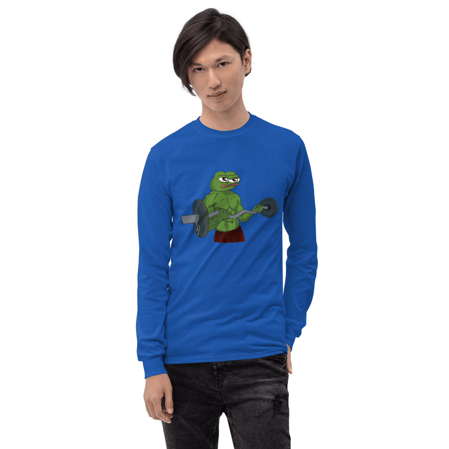 Working Out Pepe Long Sleeve T-Shirt Meme - Sand | Shirtposting