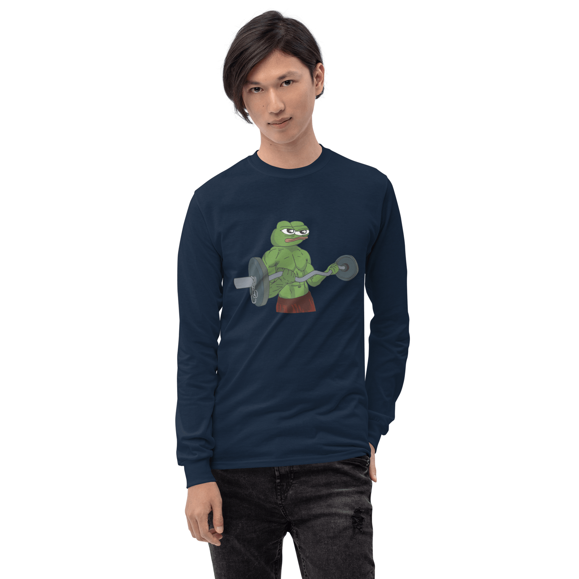 Working Out Pepe Long Sleeve T-Shirt Meme - Sand | Shirtposting