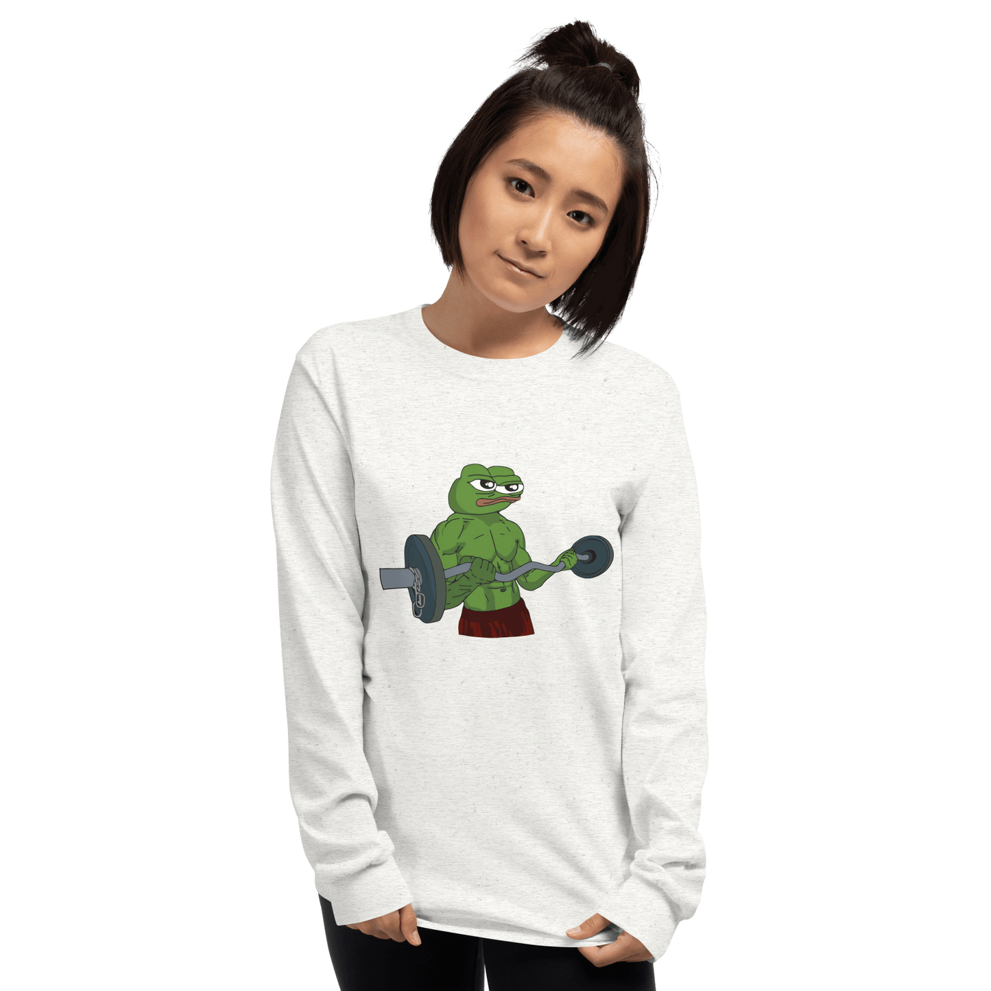 Working Out Pepe Long Sleeve T-Shirt Meme - Sand | Shirtposting