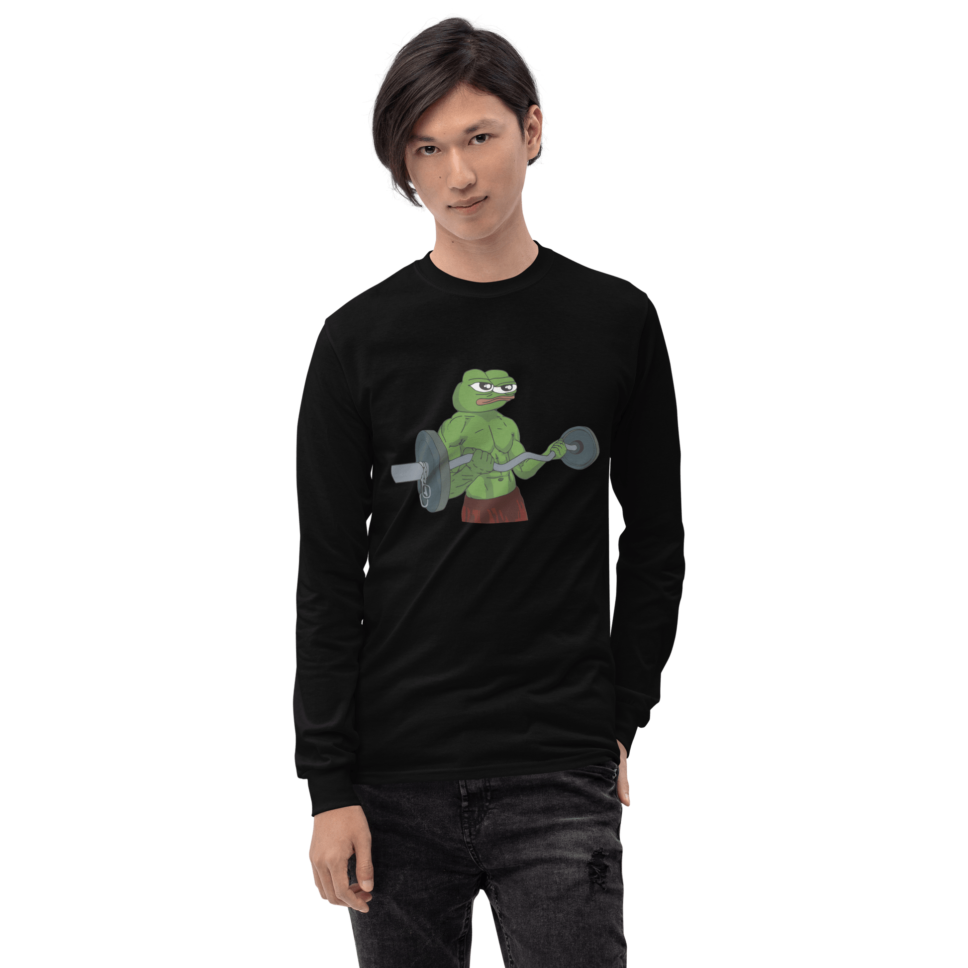 Working Out Pepe Long Sleeve T-Shirt Meme - Sand | Shirtposting