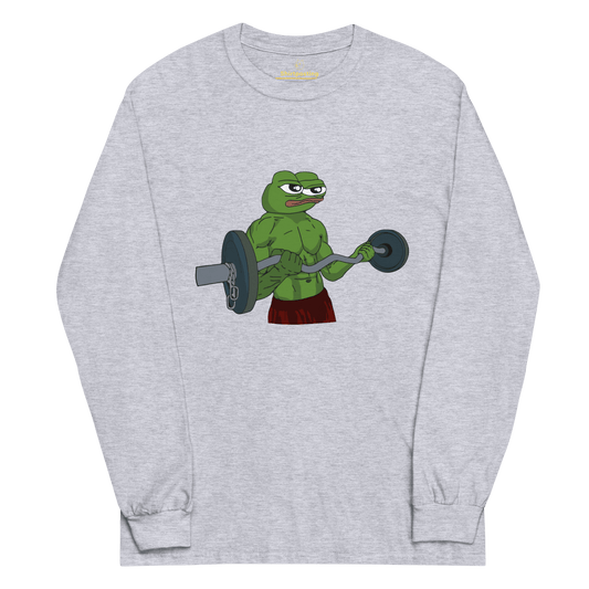 Working Out Pepe Long Sleeve T-Shirt Meme - Sport Grey | Shirtposting