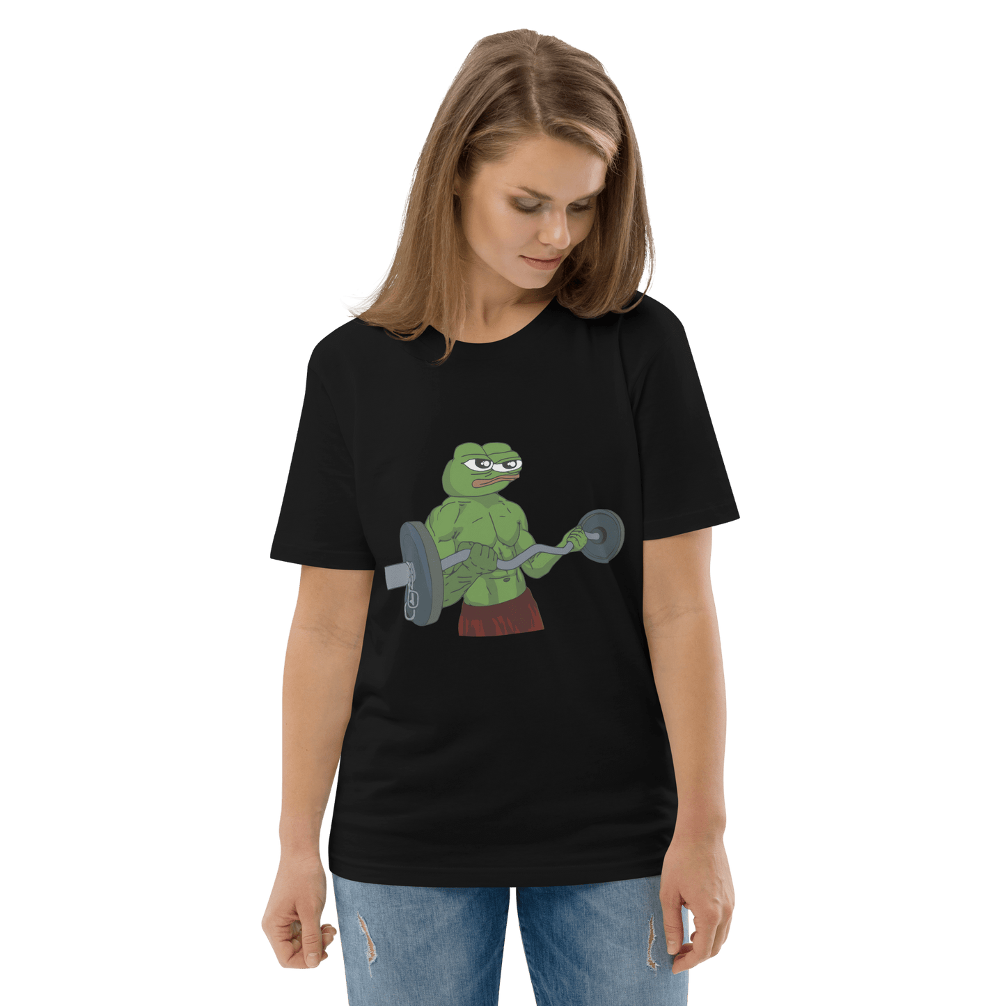 Working Out Pepe Premium Organic T-Shirt Meme - Dark Heather Grey | Shirtposting