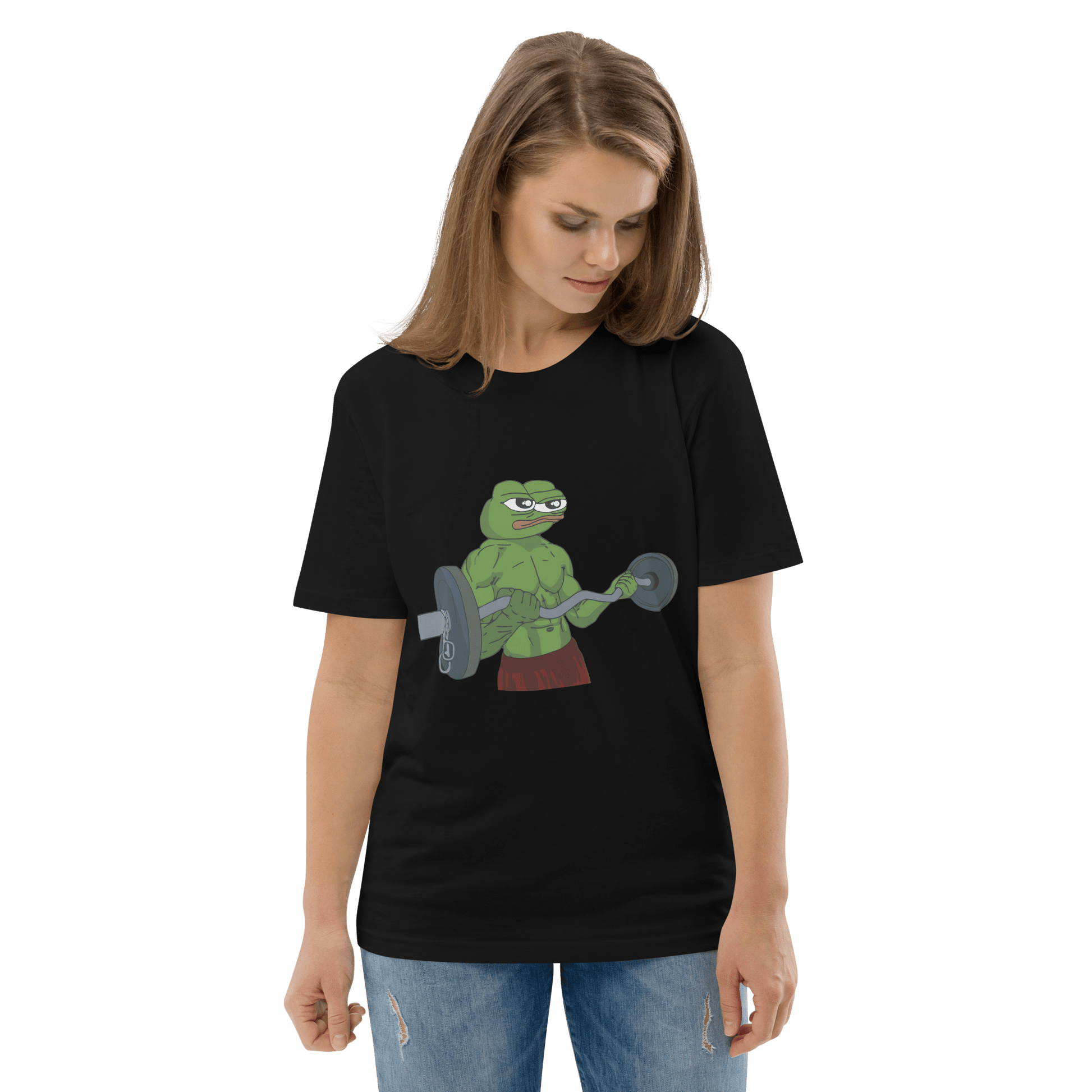 Working Out Pepe Premium Organic T-Shirt Meme - Dark Heather Grey | Shirtposting