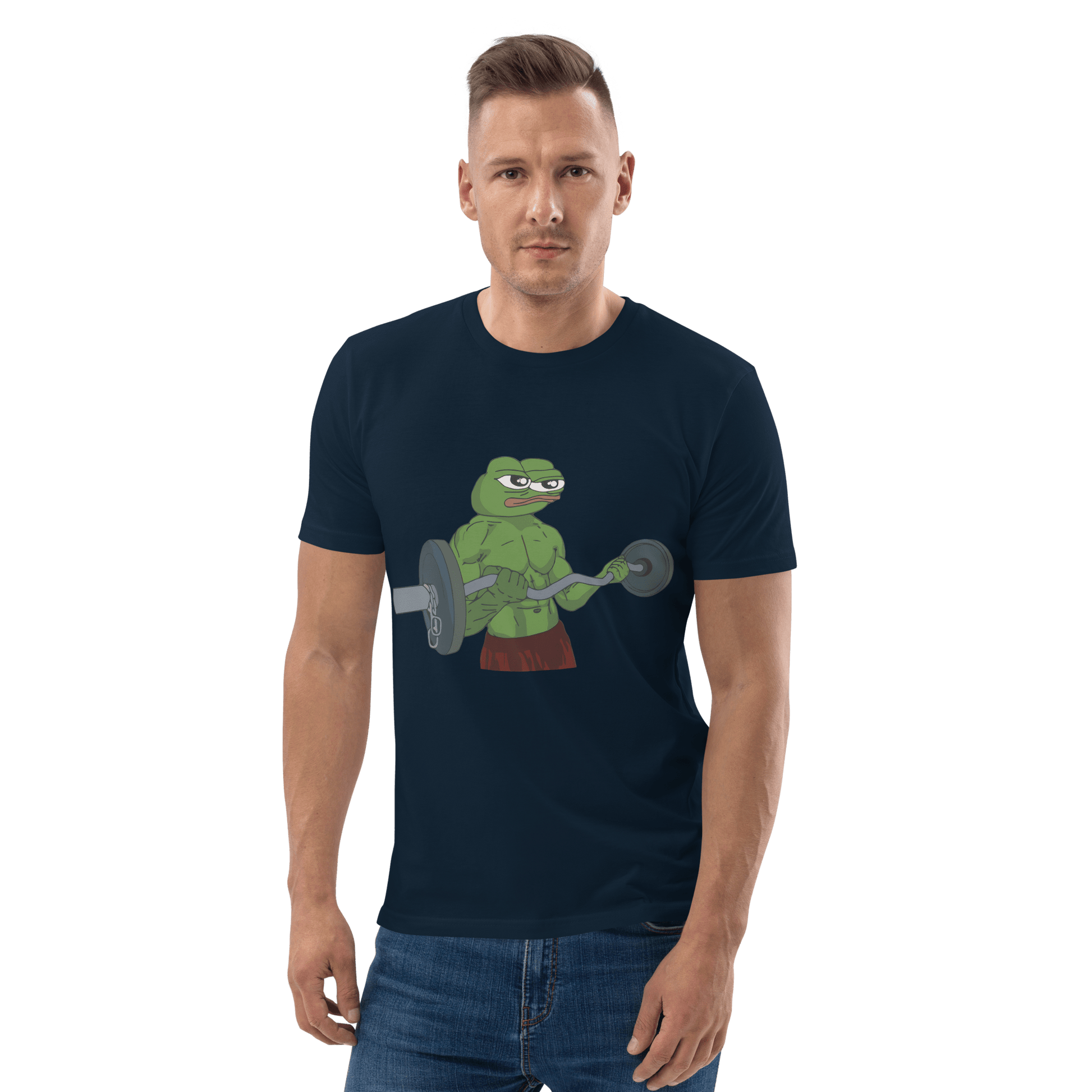 Working Out Pepe Premium Organic T-Shirt Meme - Dark Heather Grey | Shirtposting