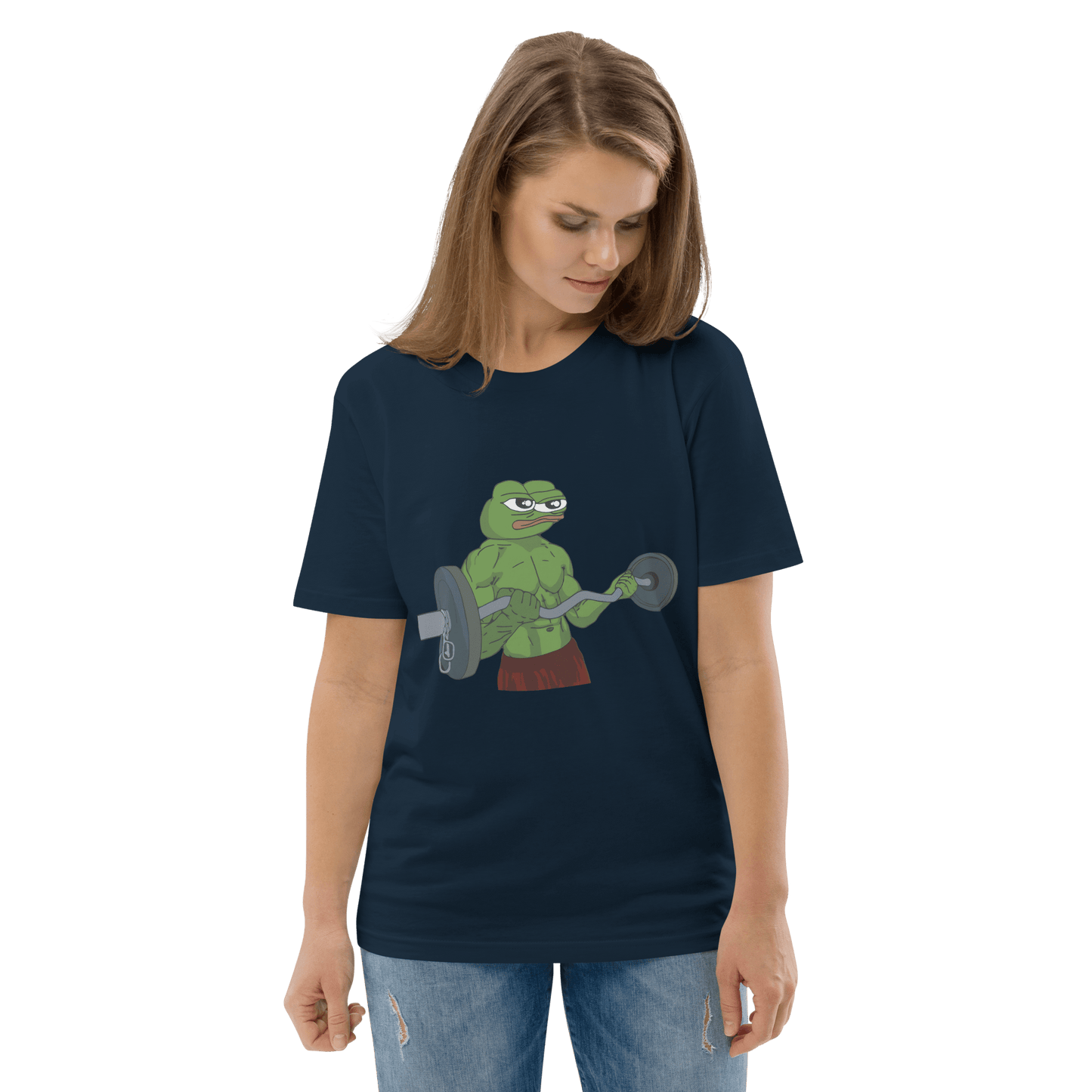Working Out Pepe Premium Organic T-Shirt Meme - Dark Heather Grey | Shirtposting