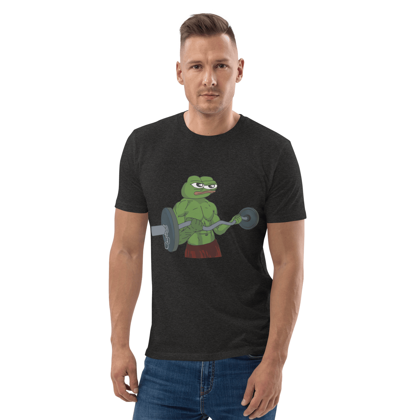 Working Out Pepe Premium Organic T-Shirt Meme - Dark Heather Grey | Shirtposting